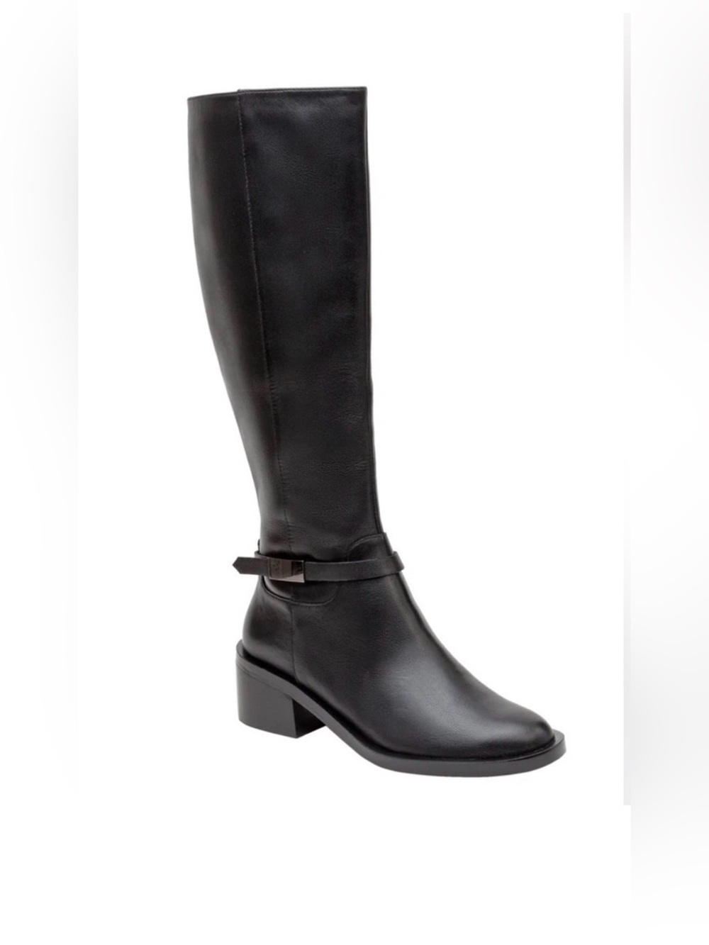 Paolo Black Over-the-Knee Leather Boots with Low Block Heel